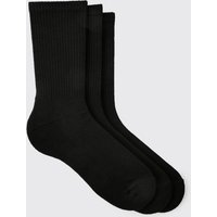 Mens 3 Pack Plain Sport Socks - Schwarz - ONE SIZE, Schwarz von boohooman