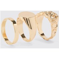 Mens 3 Pack Stone Rings - Gold - S/M, Gold von boohooman