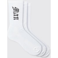 Mens 3er-Pack Gothic Man Sport-Socken - Weiß - ONE SIZE, Weiß von boohooman