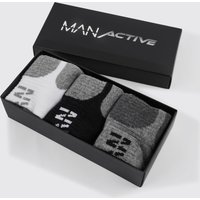 Mens 3er-Pack Man Active Trainer-Socken mit Geschenkbox - Mehrfarbig - ONE SIZE, Mehrfarbig von boohooman