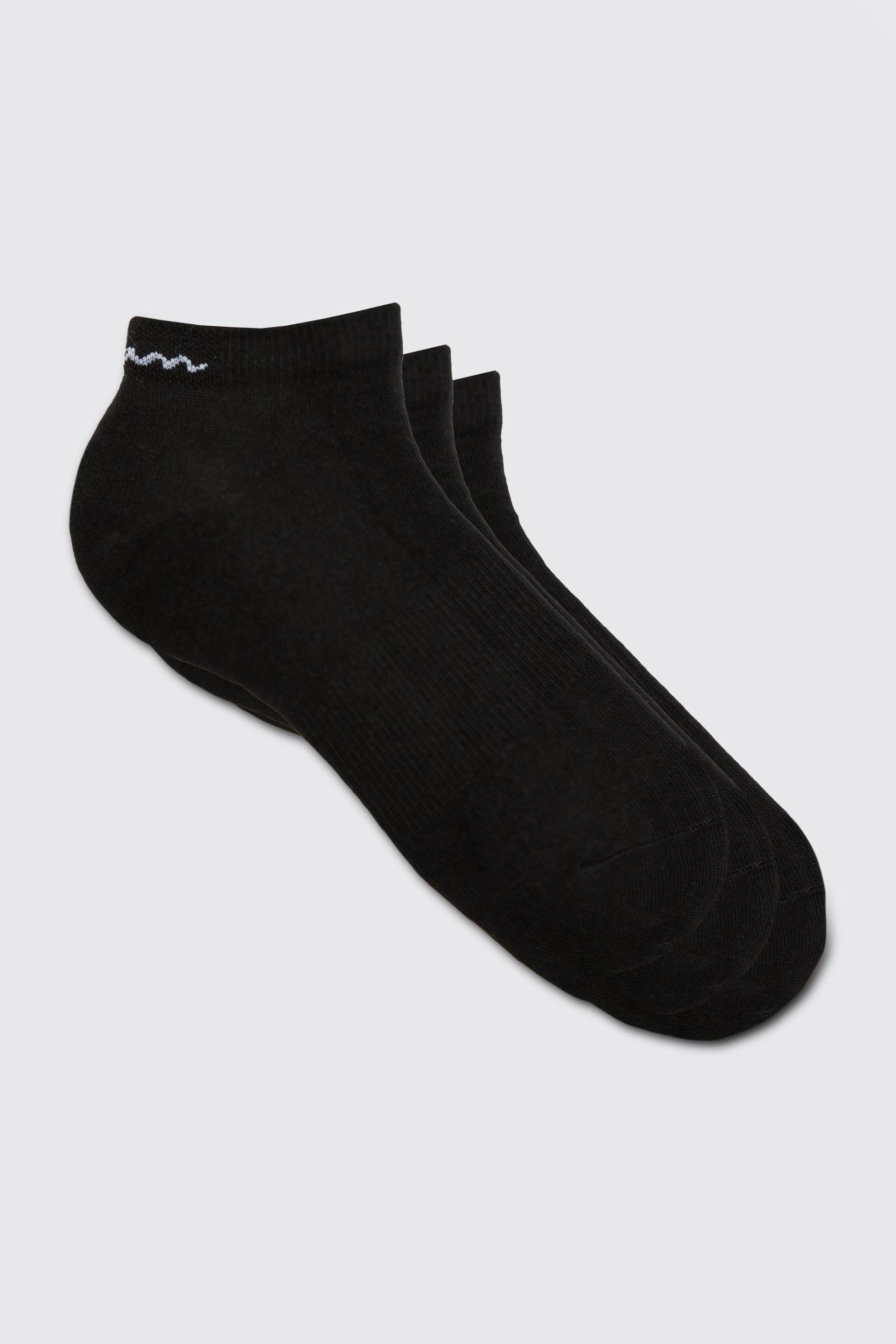 Mens 3er-Pack Man Signature Sneaker-Socken - Schwarz - ONE SIZE, Schwarz von boohooman