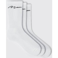 Mens 3er-Pack Man Signature Sportsocken - Weiß - ONE SIZE, Weiß von boohooman