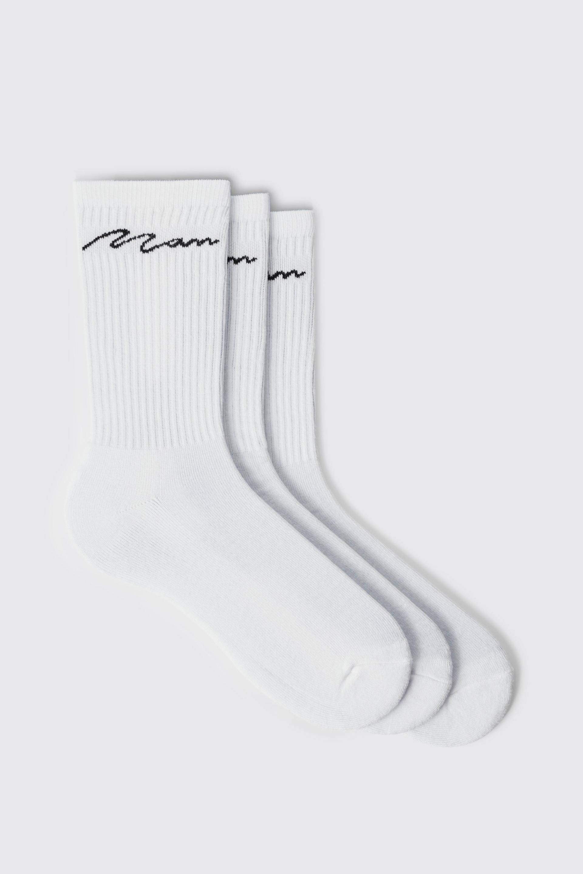 Mens 3er-Pack Man Signature Sportsocken - Weiß - ONE SIZE, Weiß von boohooman