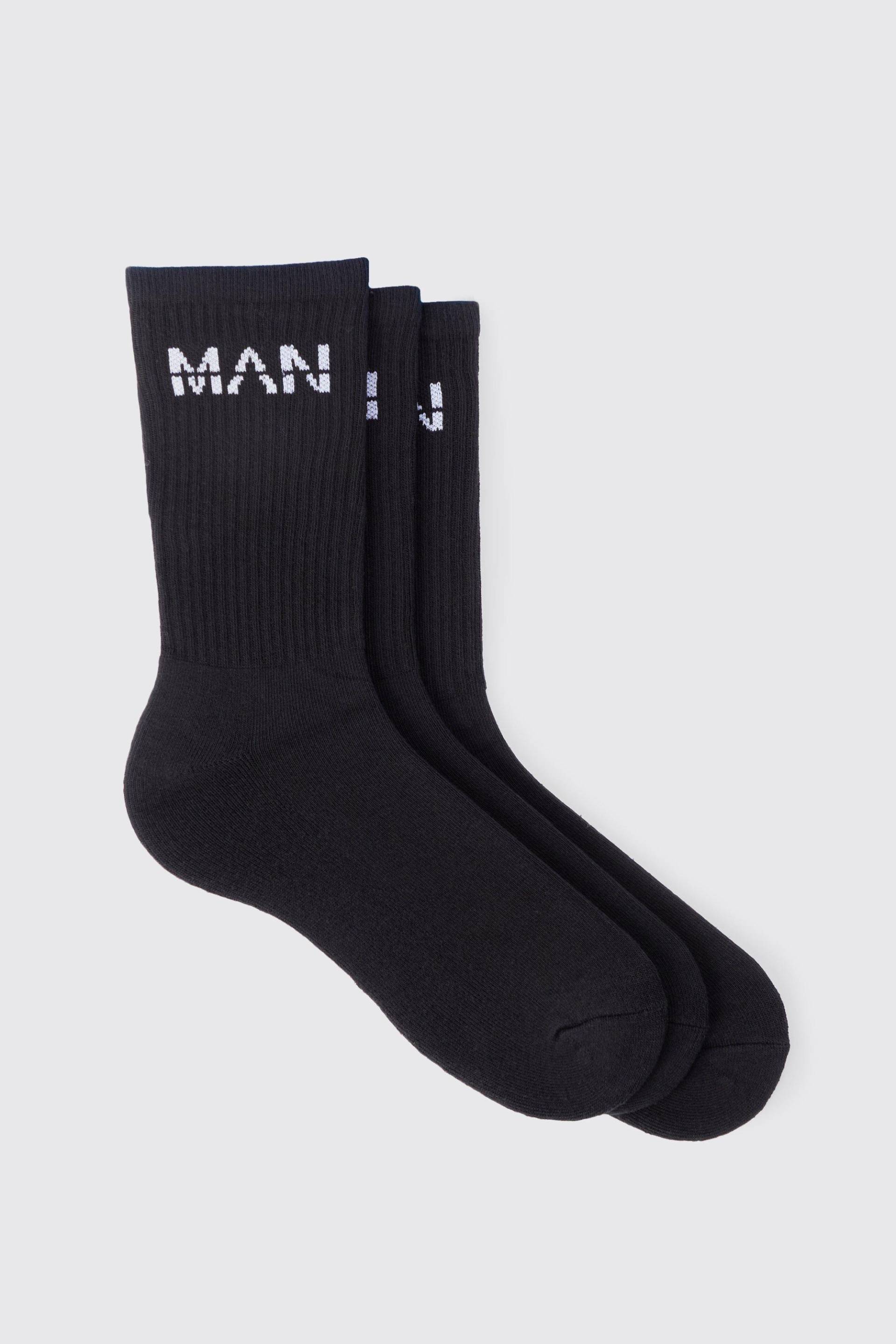 Mens 3er-Pack Man Sport-Socken - Schwarz - ONE SIZE, Schwarz von boohooman