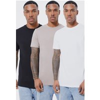 Mens 3er-Pack Slim-Fit T-Shirts - Mehrfarbig - M, Mehrfarbig von boohooman