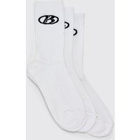 Mens 3er-Pack Sport-Socken mit B-Logo - Weiß - ONE SIZE, Weiß von boohooman