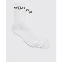 Mens 3er-Pack Sport-Socken mit Man-Logo - Weiß - ONE SIZE, Weiß von boohooman