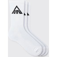 Mens 3er-Pack Sport-Socken mit Man-Logo - Weiß - ONE SIZE, Weiß von boohooman