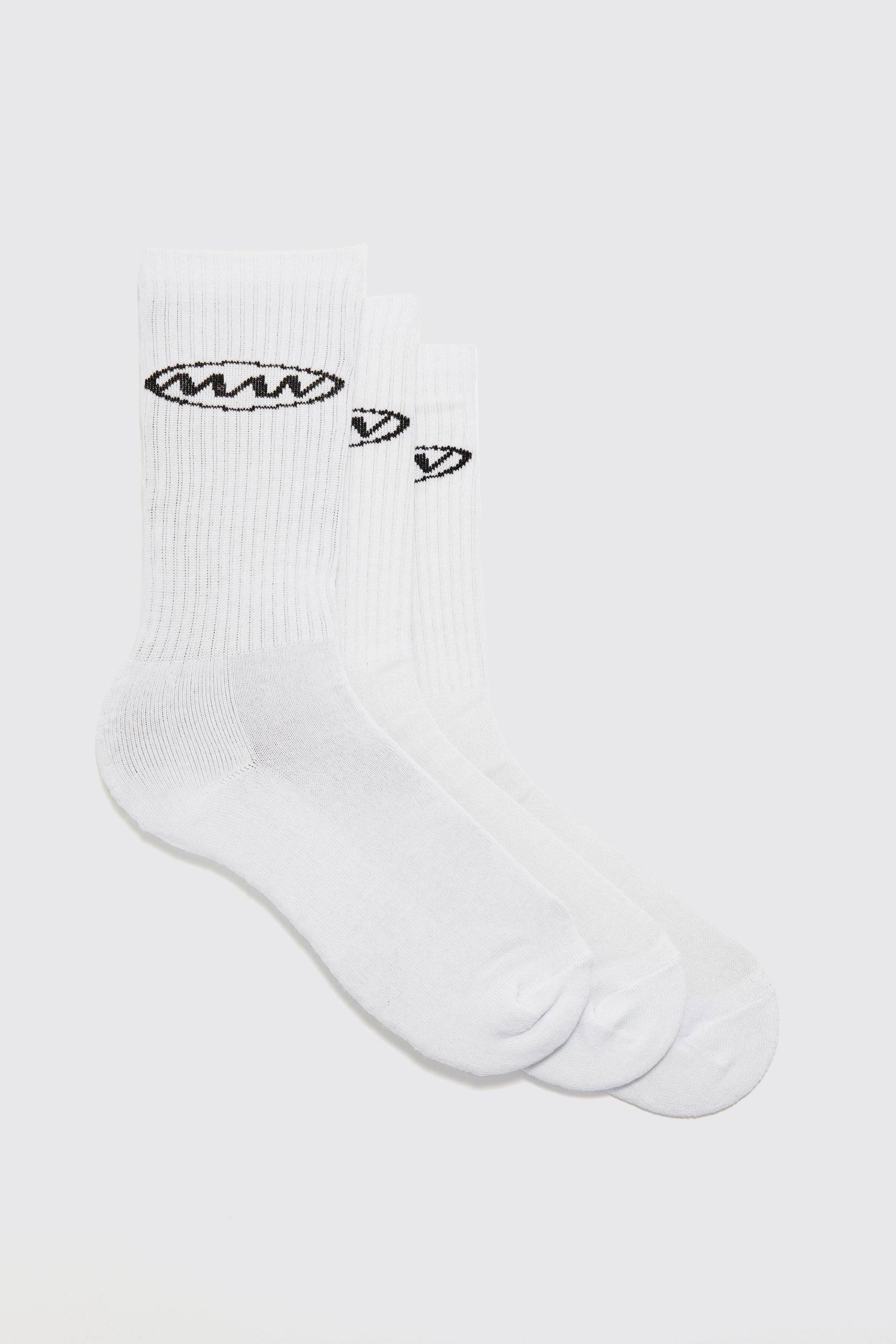 Mens 3er-Pack Sport-Socken mit Man-Logo - Weiß - ONE SIZE, Weiß von boohooman