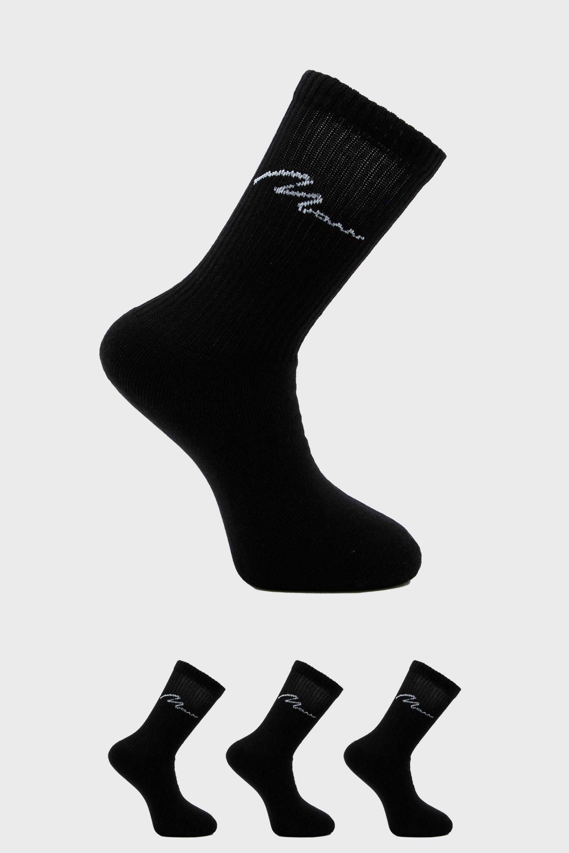 Mens 3er-Pack Sport-Socken mit Man-Schriftzug - Schwarz - ONE SIZE, Schwarz von boohooman