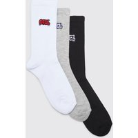 Mens 3er-Pack Sport-Socken mit Official-Stickerei - Mehrfarbig - ONE SIZE, Mehrfarbig von boohooman