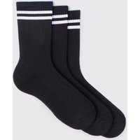 Mens 3er-Pack Sport-Socken mit Streifen - Schwarz - ONE SIZE, Schwarz von boohooman