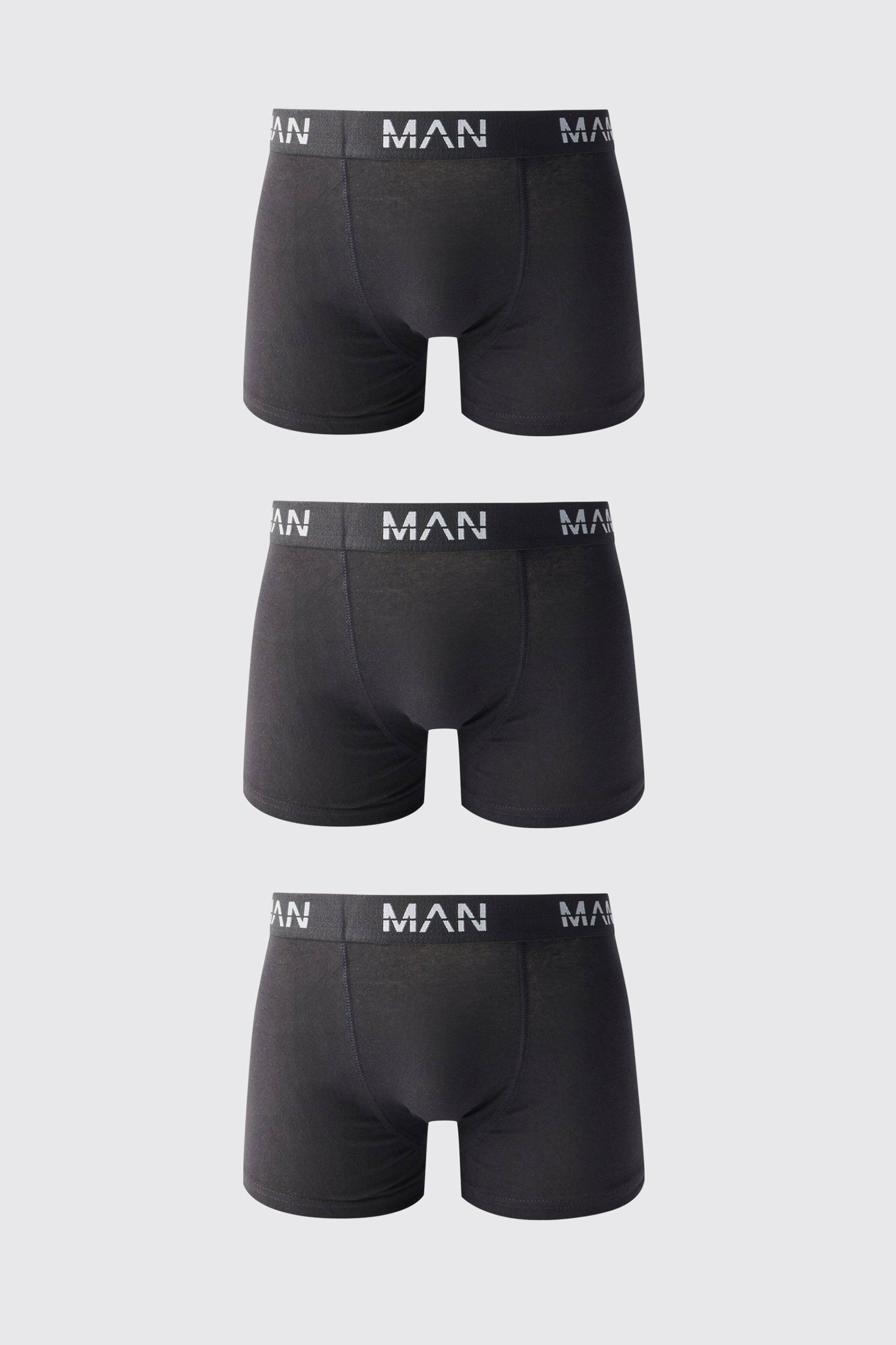 Mens 3er-Pack mittellange Man-Dash Repeat Boxershorts - Schwarz - XL, Schwarz von boohooman