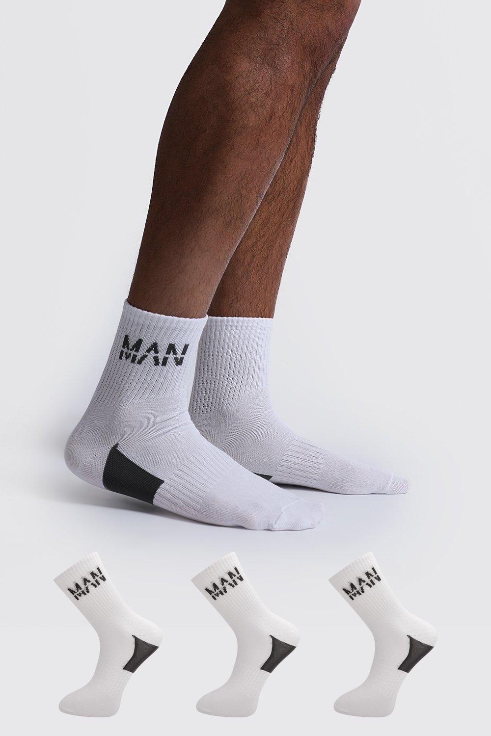 Mens 3er-Pack stützende Man Dash Socken - Weiß - One Size, Weiß von boohooman