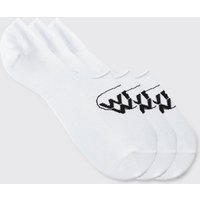 Mens 3er-Pack unsichtbare Socken mit Worldwide-Logo - Weiß - ONE SIZE, Weiß von boohooman