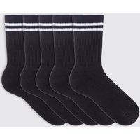 Mens 5er-Pack Sport-Socken mit Streifen - Schwarz - ONE SIZE, Schwarz von boohooman