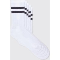 Mens 5er-Pack Sport-Socken mit Streifen - Weiß - ONE SIZE, Weiß von boohooman