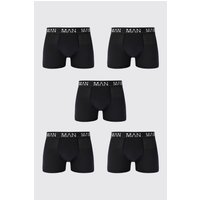 Mens 5er-Pack mittellange Man-Dash Repeat Boxershorts - Schwarz - XS, Schwarz von boohooman