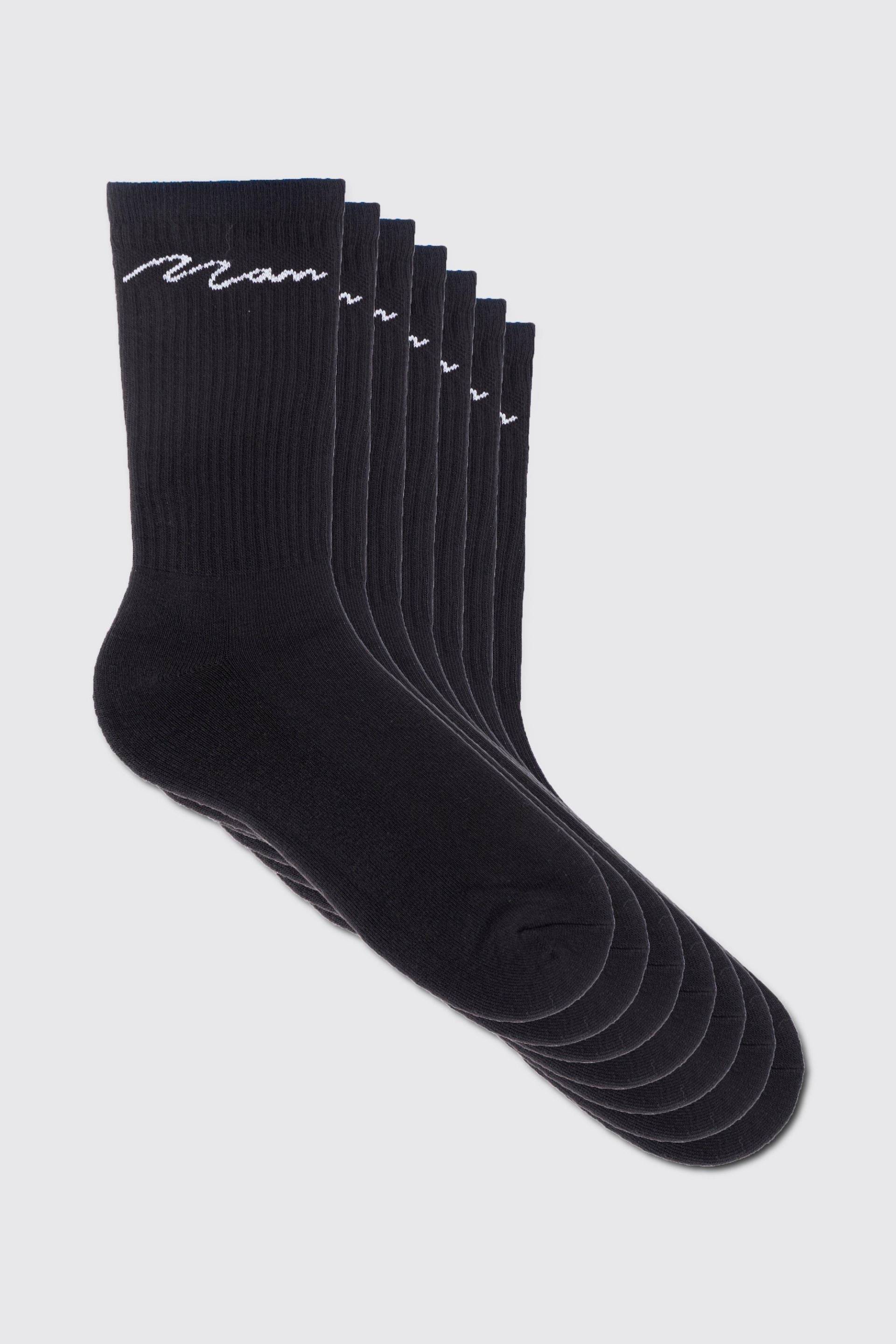 Mens 7er-Pack Man Signature Sport-Socken - Schwarz - ONE SIZE, Schwarz von boohooman