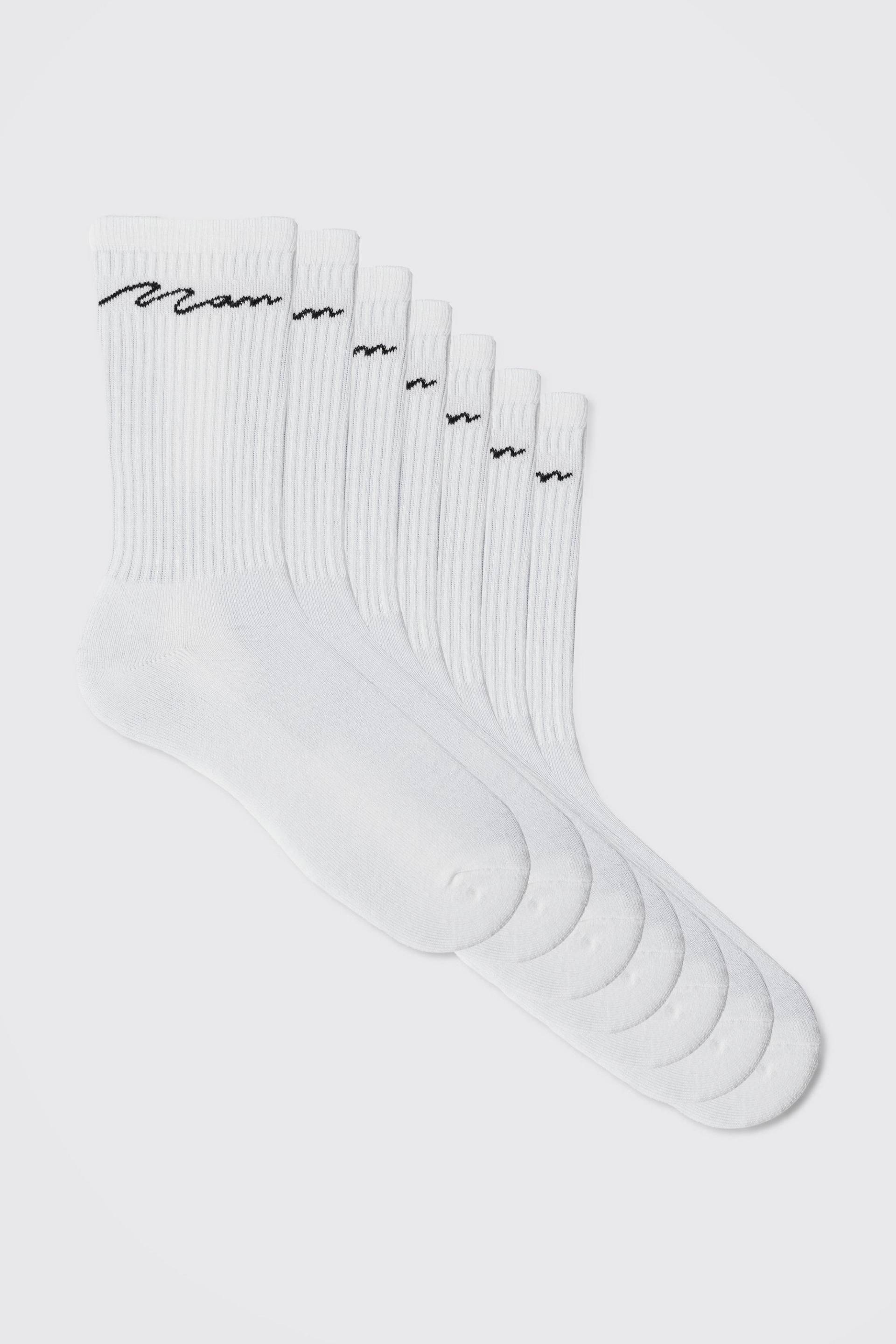 Mens 7er-Pack Man Signature Sport-Socken - Weiß - ONE SIZE, Weiß von boohooman