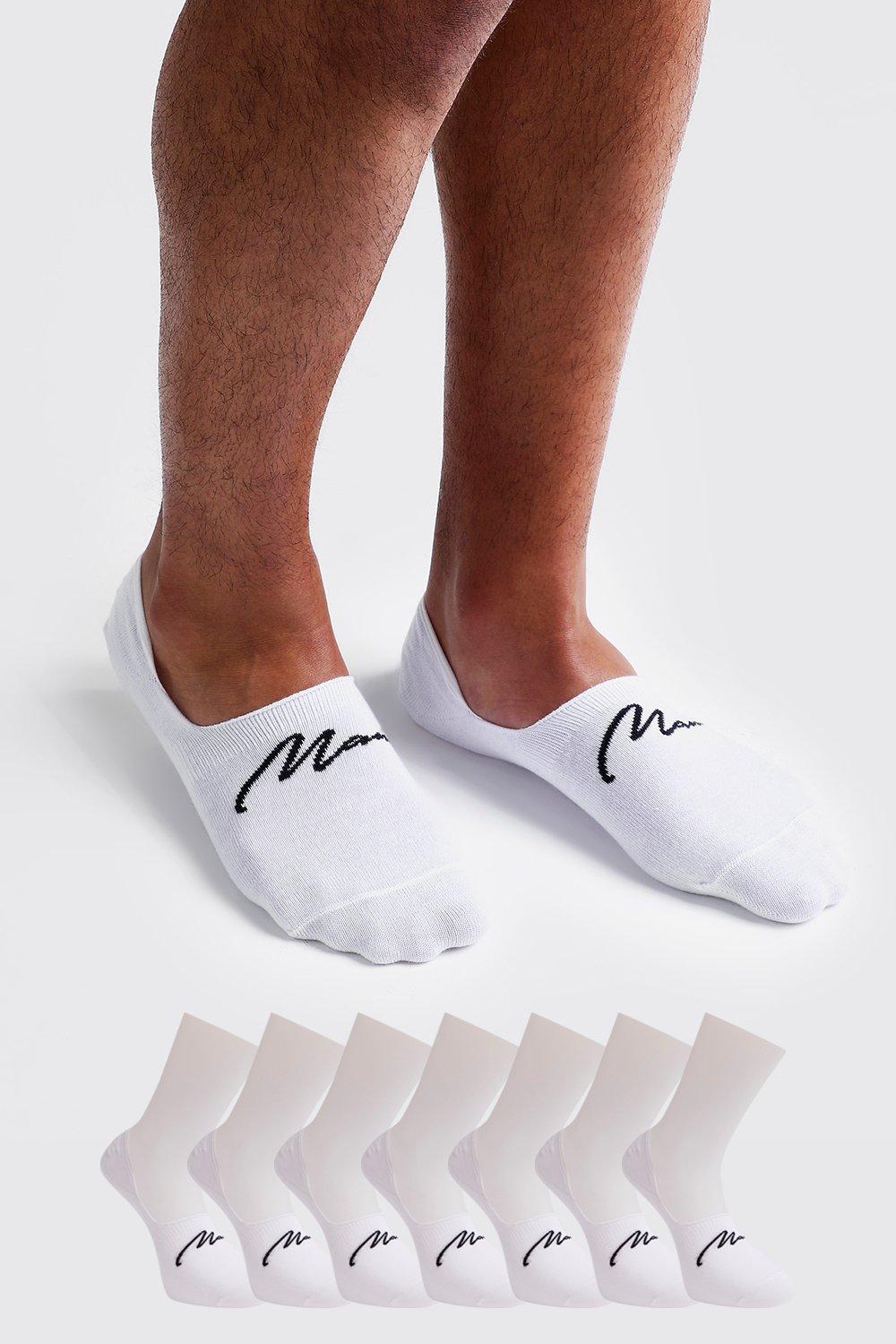 Mens 7er-Pack unsichtbare Man Signature Socken - Weiß - One Size, Weiß von boohooman