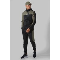 Mens Active Colorblock Trainingsanzug mit Kapuze und Trichterkragen - Khaki - M, Khaki von boohooman