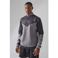 Mens Active Colorblock Jacke mit Trichterkragen und 1/4 Reißverschluss - Grau - L, Grau von boohooman