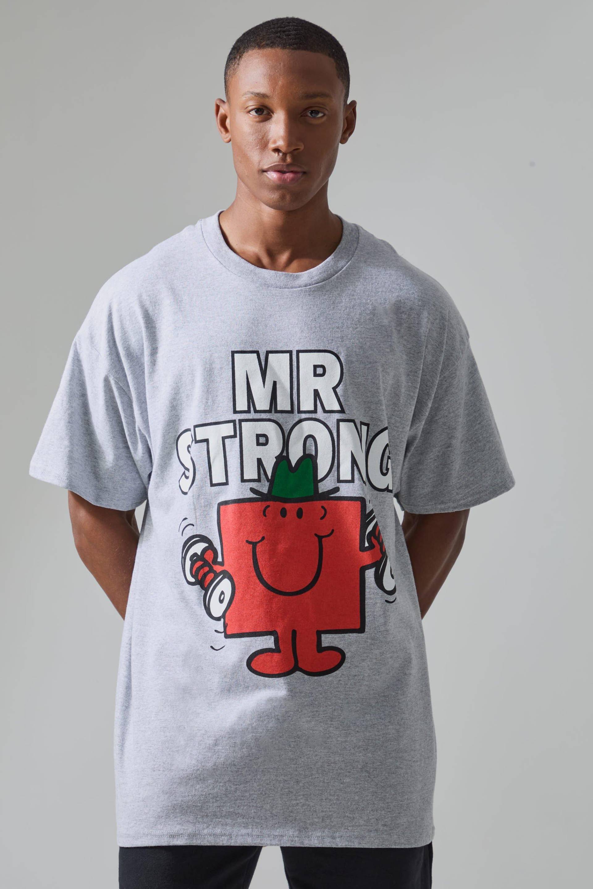 Mens Active Mr Men Mr Strong License T-shirt - Grau - XL, Grau von boohooman