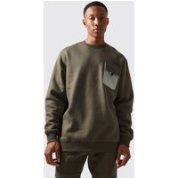 Mens Active Oversize Mesh-Sweatshirt mit Tasche - Khaki - XS, Khaki von boohooman