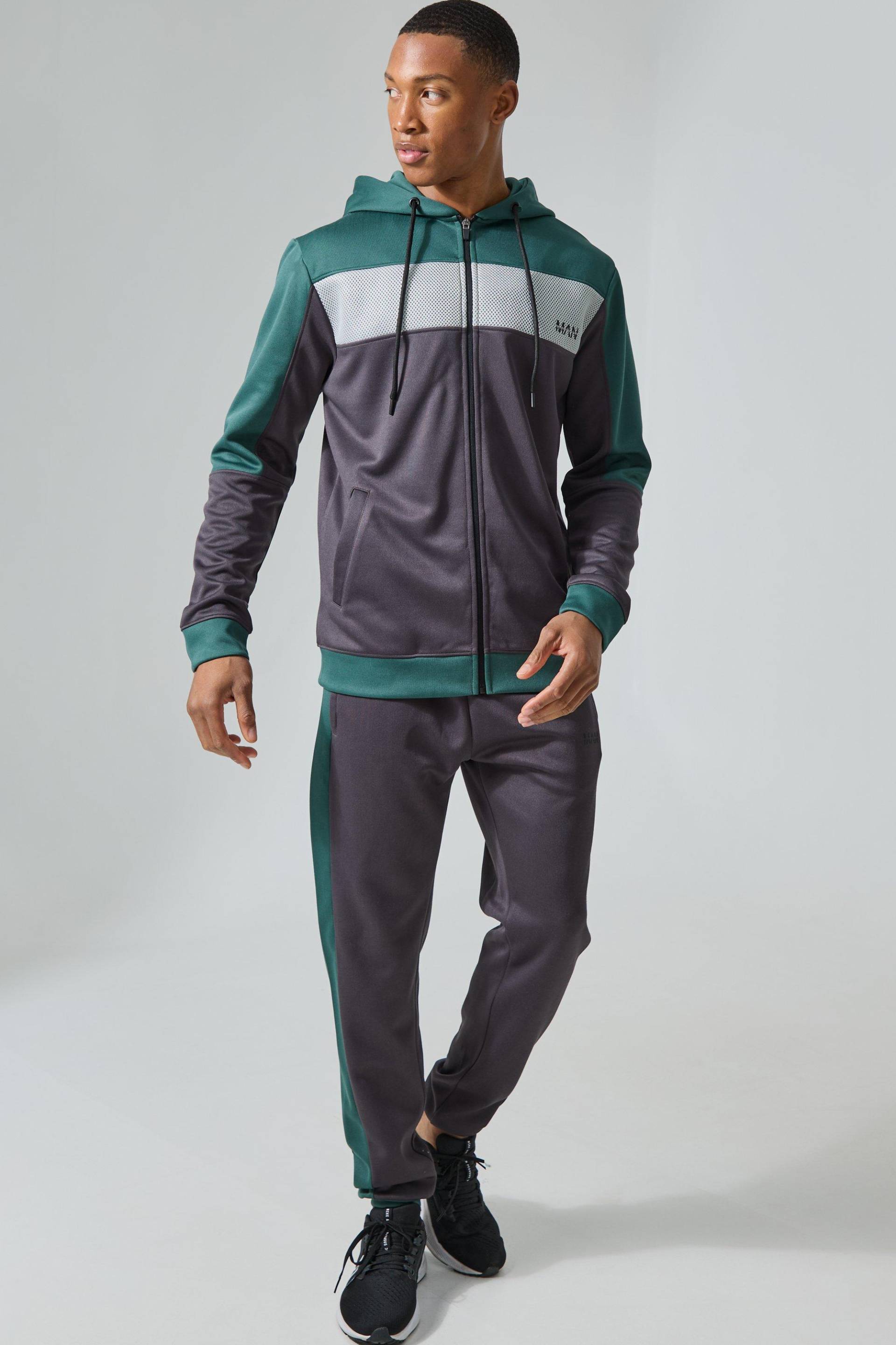 Mens Active Scuba Mesh Panel Zip Through Tracksuit - Grün - M, Grün von boohooman