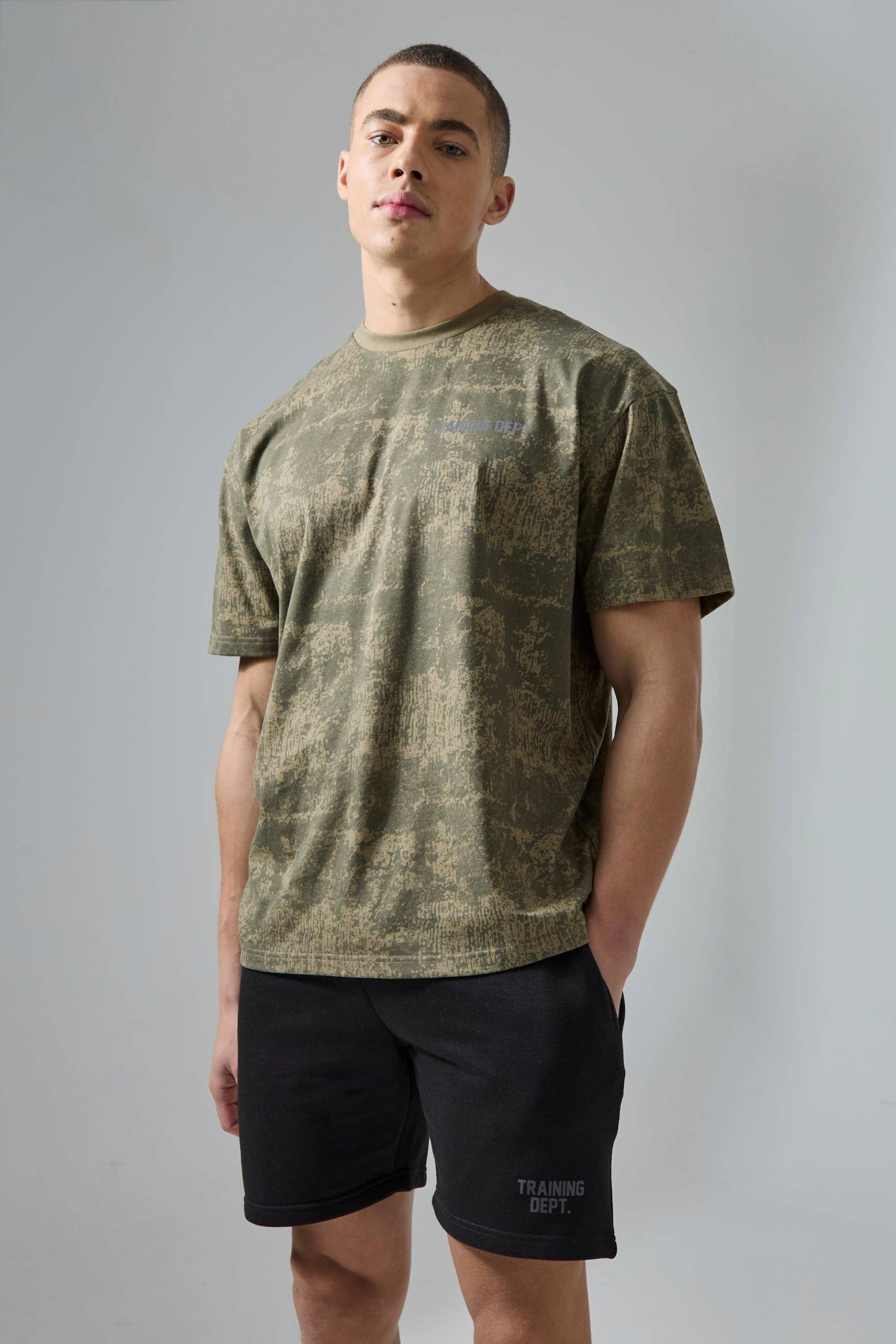 Mens Active Training Dept Camouflage T-Shirt & Shorts - Khaki - M, Khaki von boohooman