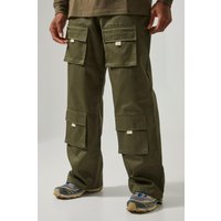 Mens Active Twill Cargo-Hose mit weitem Bein - Khaki - M, Khaki von boohooman