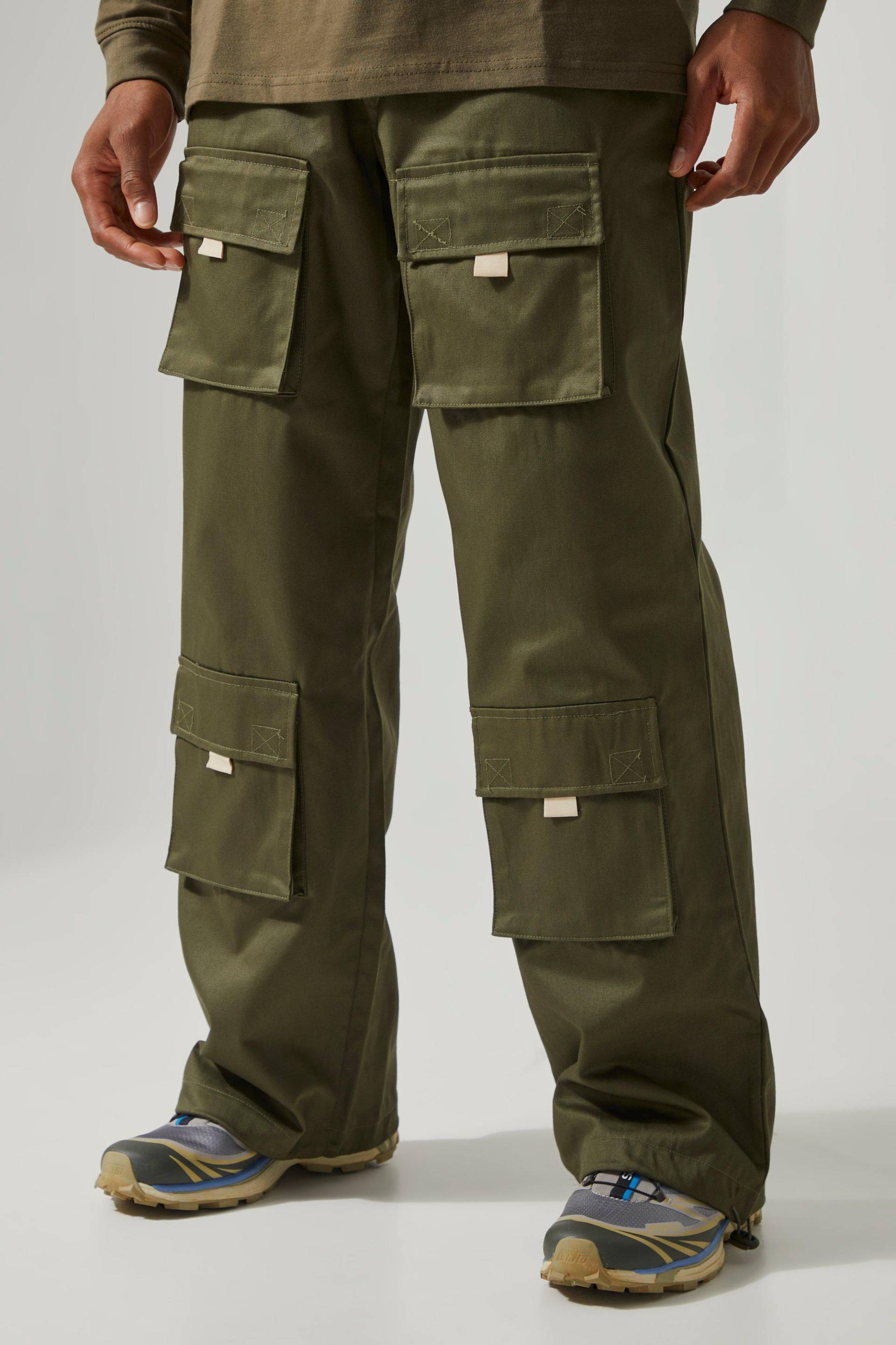 Mens Active Twill Cargo-Hose mit weitem Bein - Khaki - S, Khaki von boohooman