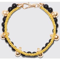 Mens Armbänder mit Totenkopf-Perlen und Kette - Gold - ONE SIZE, Gold von boohooman