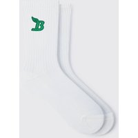 Mens B Embroidered Sports Socks - Weiß - ONE SIZE, Weiß von boohooman