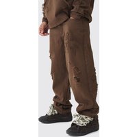 Lockere Jeans mit Kreuz-Applikation - Braun - 30R, Braun von boohooman