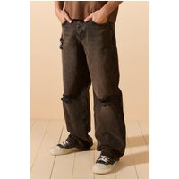 Mens Baggy Rigid Brown Wash Ripped Knee Jeans - Braun - 34R, Braun von boohooman