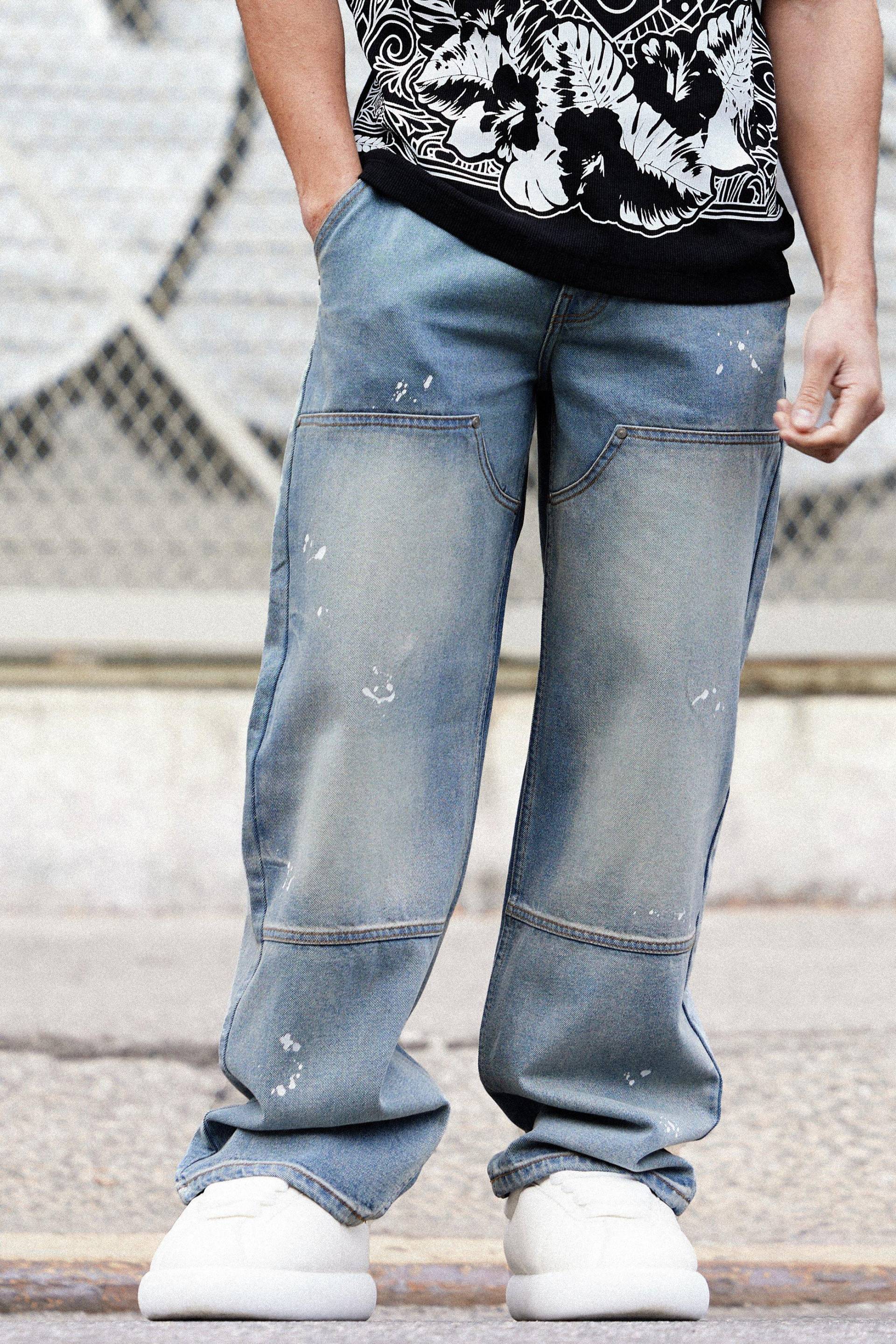 Mens Baggy Rigid Carpenter Jeans - Grau - 28R, Grau von boohooman