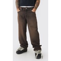 Lockere Jeans mit doppeltem Bund - Braun - 34R, Braun von boohooman
