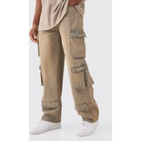 Mens Baggy Rigid Grey Tinted Multi Cargo Pocket Jeans - Grau - 30R, Grau von boohooman