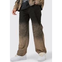 Mens Baggy Rigid Leopard Print Jeans In Tinted Black - Schwarz - 34R, Schwarz von boohooman