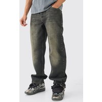 Mens Baggy Rigid Let Down Hem Jeans With Let Down Hem In Grey - Grau - 28R, Grau von boohooman