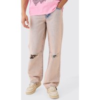 Mens Baggy Rigid Pink Tint Slit Knee Jeans - Rosa - 28R, Rosa von boohooman