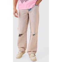Mens Baggy Rigid Pink Tint Slit Knee Jeans - Rosa - 32R, Rosa von boohooman