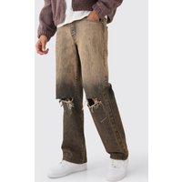 Mens Baggy Rigid Ripped Knee Jeans In Brown - Braun - 28R, Braun von boohooman