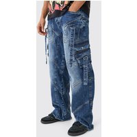 Mens Baggy Rigid Strap And Buckle Detail Jeans In Light Blue - Indigo - 32R, Indigo von boohooman