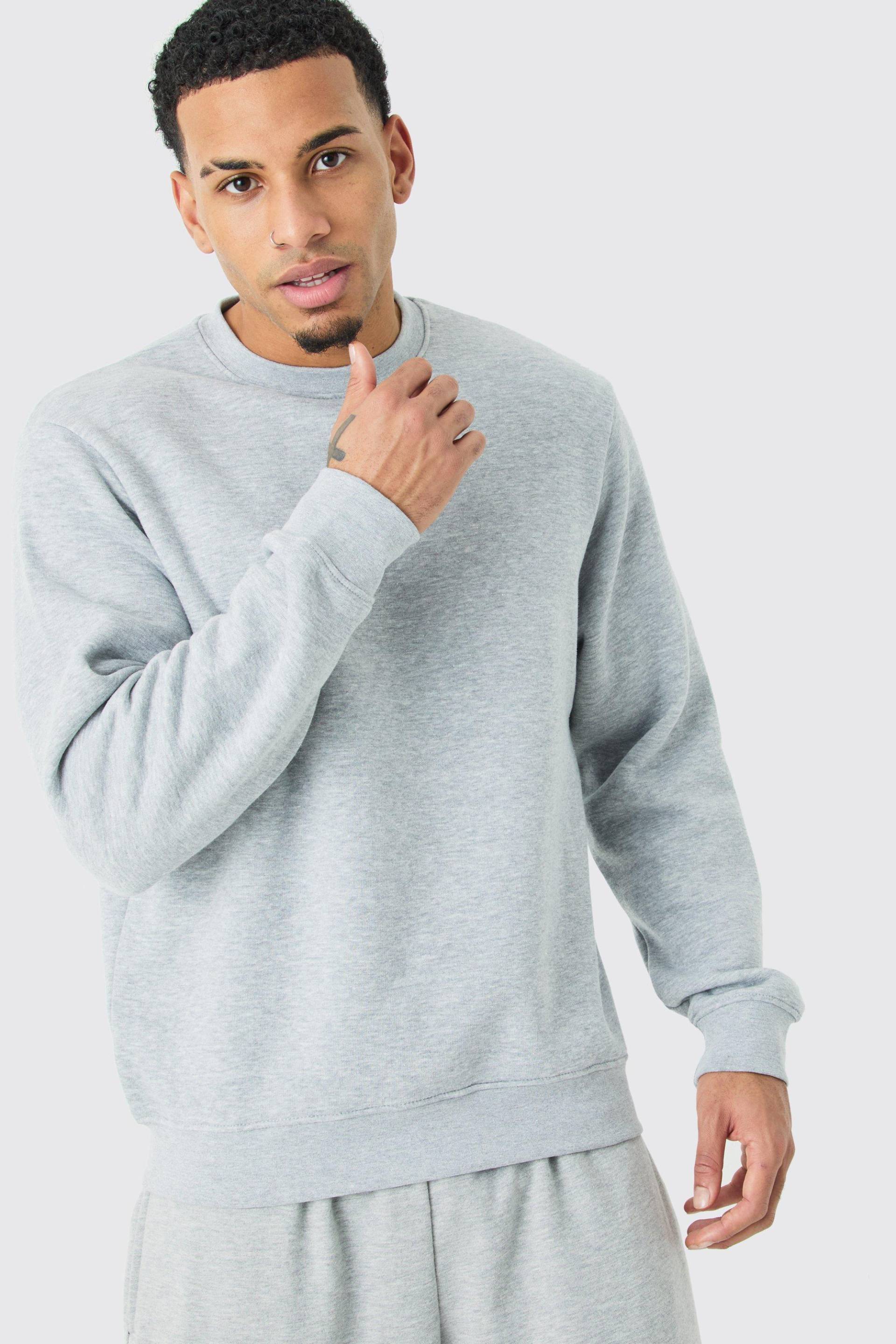 Mens Basic Rundhals-Sweatshirt - Grau - S, Grau von boohooman