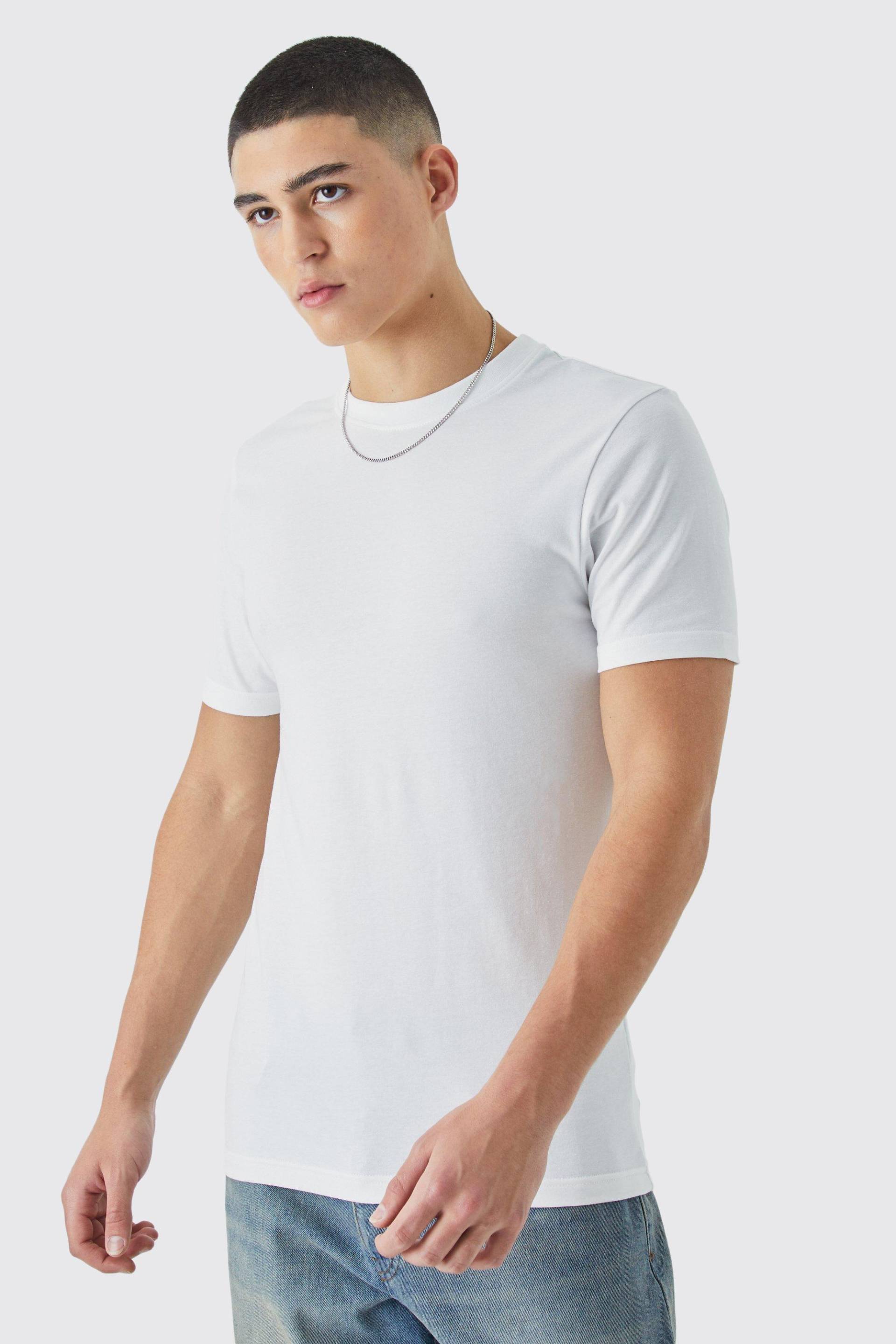 Mens Basic Muscle-Fit T-Shirt - Weiß - L, Weiß von boohooman