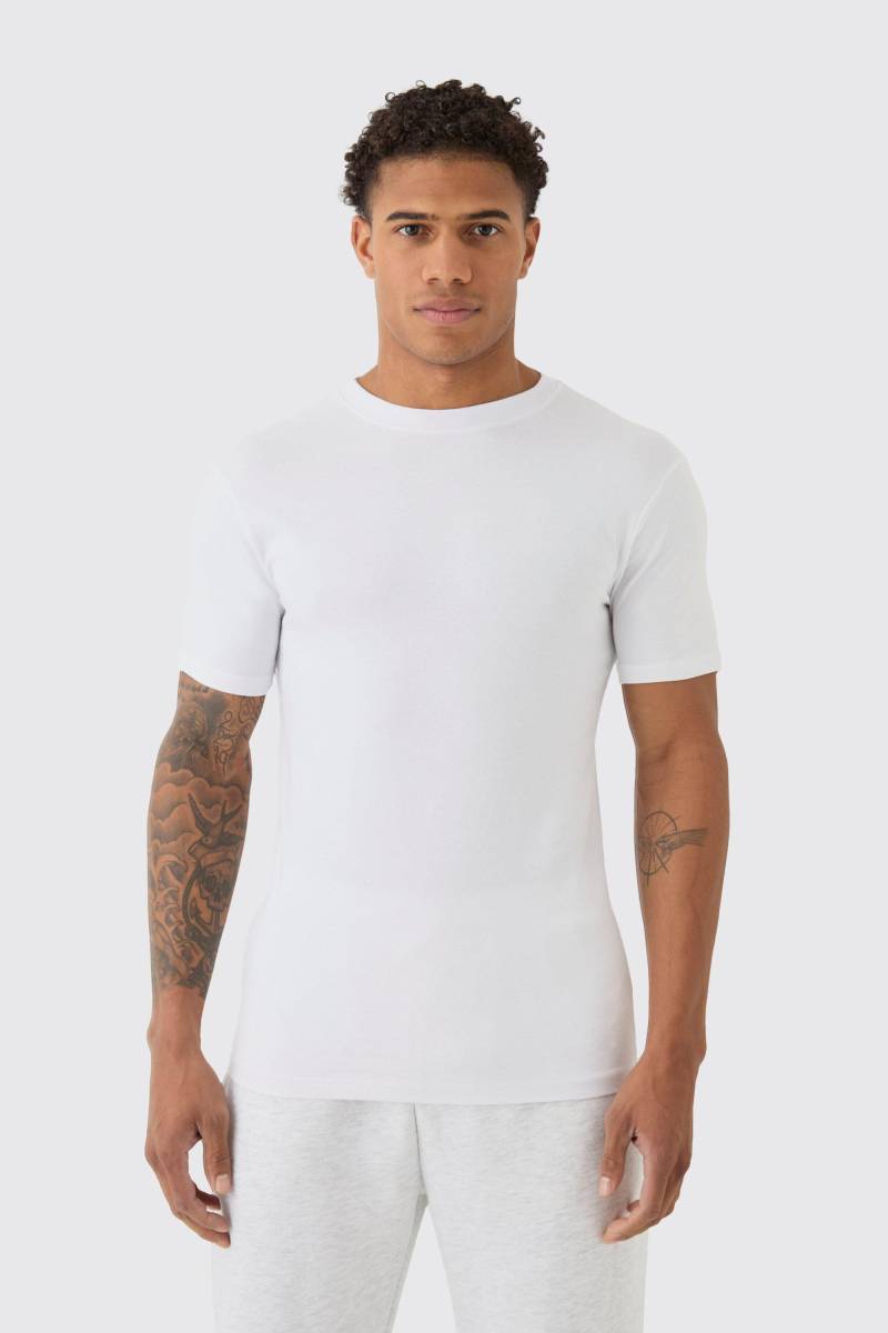 Mens Basic Muscle-Fit T-Shirt - Weiß - L, Weiß von boohooman