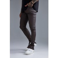 Mens Beschichtete Skinny Jeans mit Reißverschluss - Braun - 28R, Braun von boohooman